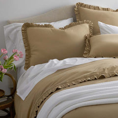 Solid Ruffle Garment Washed Cotton Percale Sham - Wheat, King