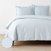 Ditsy Gingham Classic Cool Organic Cotton Percale Duvet Cover Set - Blue, Twin/Twin XL