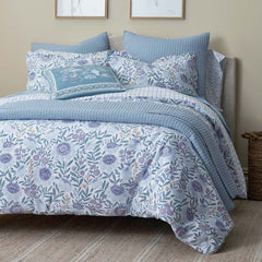 Tira Floral Classic Cool Cotton Percale Reversible Comforter - Floral Blue, Twin/Twin XL