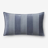 Velvet Linen Stripe Decorative Lumbar Pillow Cover - Slate Blue, 12 in. x 21 in.