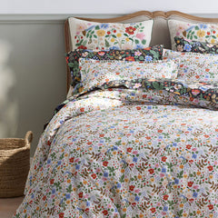Strawberry Fields Classic Cool Cotton Percale Duvet Cover - White Multi, Full/Queen