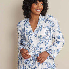 Textured Gauze Cotton Robe - Indigo Floral, XXL