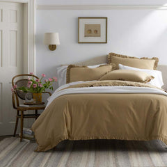 Solid Ruffle Garment Washed Cotton Percale Sham - Wheat, Standard