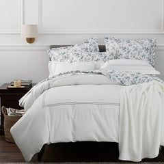 Dorset Stripe Luxe Smooth Egyptian Cotton Sateen Bed Sheet Set - Blue, Queen