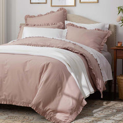 Solid Ruffle Garment Washed Cotton Percale Sham - Rose, Standard