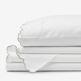 Embroidered Scallop Classic Smooth Sateen Solid Bed Sheet Set - Light Sage, King