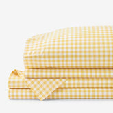 Gingham Classic Cool Organic Cotton Percale Bed Sheet Set - Yellow, Queen
