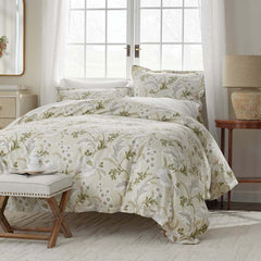 Tranquil Blossom Premium Smooth Wrinkle-Free Sateen Comforter - Antique Beige, Full/Queen