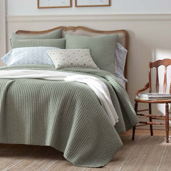 Fara Textured Kantha Quilted Sham - Green, Euro
