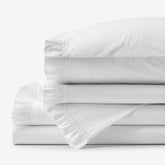 Solid Ruffle Garment Washed Cotton Percale Bed Sheet Set - White, Queen