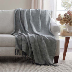 Yarn-Dyed Fringe Throw - Blue