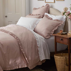 Solid Ruffle Garment Washed Cotton Percale Sham - Rose, Euro