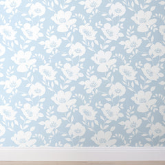 Ava Traditional Wallpaper - Floral Blue, Roll