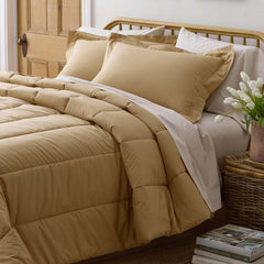 Solid Garment Washed Cotton Percale Comforter - Wheat, Full