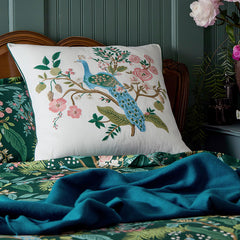Peacock Decorative Square Pillow Cover - Cream Multi