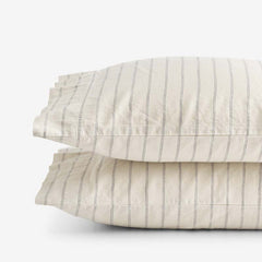 Tailored Stripes and Plaids Premium Breathable Washed Linen Cotton Pillowcase Set - Stripe Deep Navy, Standard