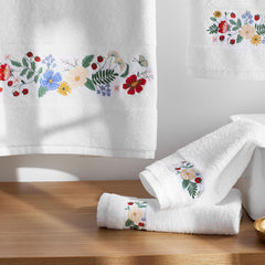 Strawberry Fields Embroidered Bath Towel - White