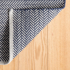 Herringbone Handwoven Cotton Rug - Navy, 8' x 10'