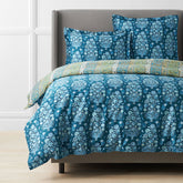 Nawab Floral Premium Smooth Sateen Reversible Duvet Cover - Blue Multi, Full