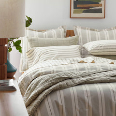 Tailored Stripes and Plaids Classic Cool Cotton Percale Bed Duvet Cover - Wide Stripe Moss Green, Full