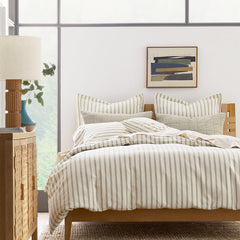Tailored Stripes and Plaids Classic Cool Cotton Percale Bed Duvet Cover - Narrow Stripe Moss Green, Twin/Twin XL
