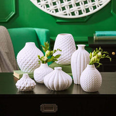 Textured Ceramic Vases, Set of 7 - White