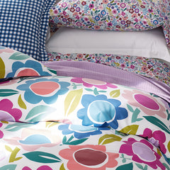 Joyful Flower Classic Cool Organic Cotton Percale Comforter Set - White, Full/Queen