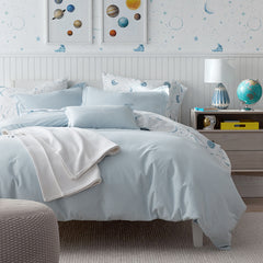Ditsy Gingham Classic Cool Organic Cotton Percale Toddler Comforter Set - Blue