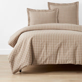 Classic Stripes and Plaids Cool Yarn-Dyed Cotton Percale Duvet Cover - Windowpane Taupe, Twin