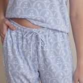 Printed Peruvian Cotton Women's Jogger Pants Pajama Set - Bergen Blue, L