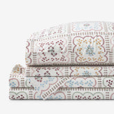Lottie Classic Cool Cotton Percale Bed Sheet Set - Ivory Multi, Twin