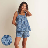 Printed Voile Women's Babydoll Shorts Set - Indigo Floral, M