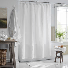 Premium Breathable Washed Linen Solid Shower Curtain - White