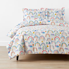 Magical Rainbows Classic Cool Organic Cotton Percale Duvet Cover Set - White Multi, Twin/Twin XL