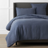 Premium Breathable Washed Linen Solid Duvet Cover - Denim Blue, King/Cal King