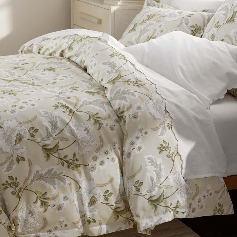 Tranquil Blossom Premium Smooth Wrinkle-Free Sateen Flat Bed Sheet - Antique Beige, Queen