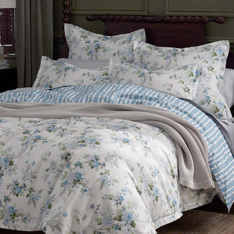Manor Floral Premium Smooth Sateen Reversible Sham - Blue, King