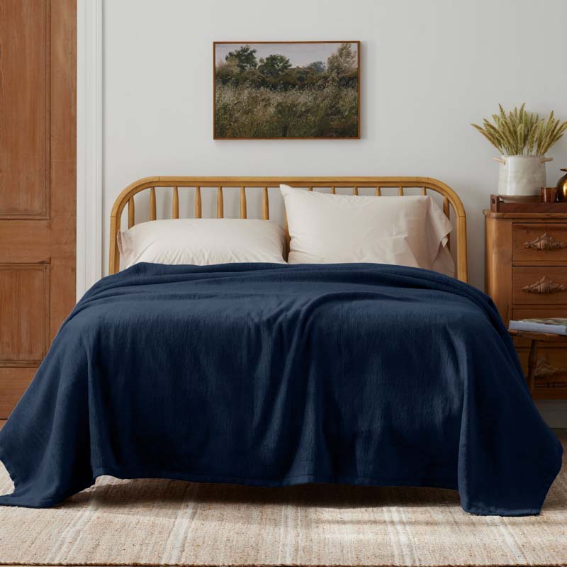 Cotton/Acrylic Fleece Blanket - Navy, King/Cal. King
