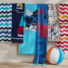 Cotton Terry Beach Towel - Turquoise Hearts