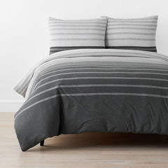 T-Shirt Soft Jersey Knit Stripe Yarn-Dyed Duvet Cover Set - Gray Multi, King/Cal King