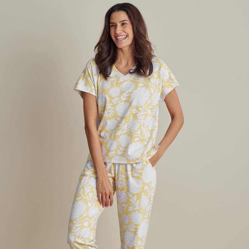 Printed Pima Cotton Women's Jogger Pants Pajama Set - Avignon, XXL