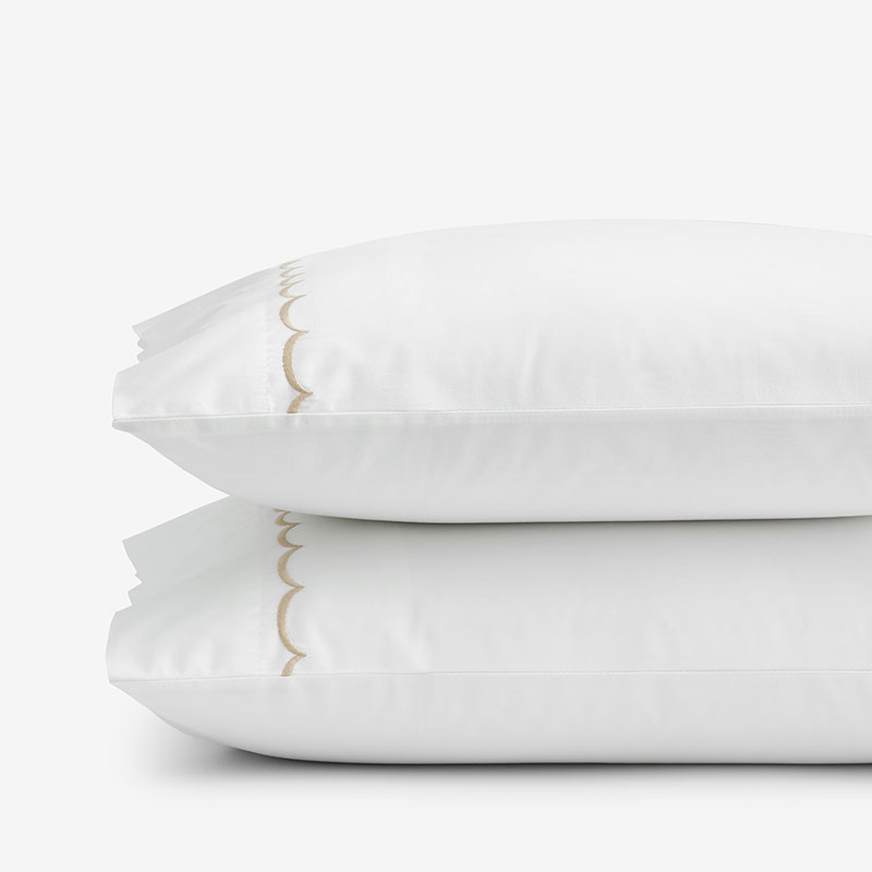 Scallop Embroidered Premium Cool Egyptian Percale Pillowcase Set - Tan, King