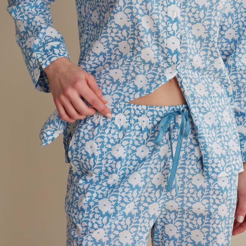 Printed Voile Women's Cropped Pajama Set - Floral Weave, S