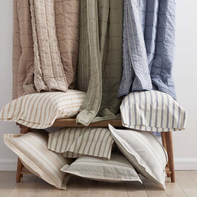 Tailored Stripes and Plaids Classic Cool Cotton Percale Fitted Bed Sheet - Narrow Stripe Moss Green, Full