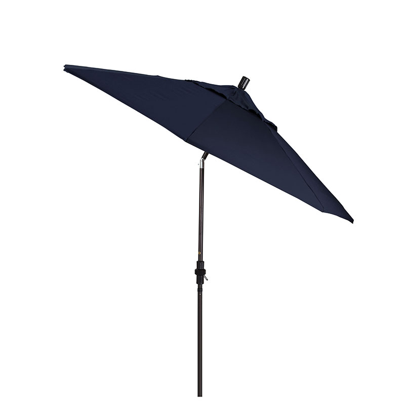 Round Outdoor Patio Umbrella, Fiberglass with Twist Tilt - Bronze Finish, Navy, 9'