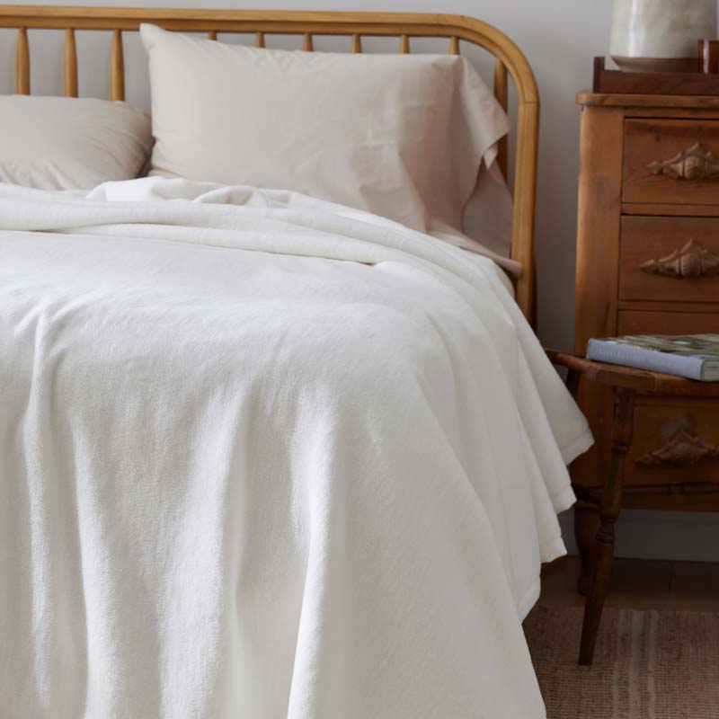 Cotton/Acrylic Fleece Blanket - White, Twin/Twin XL