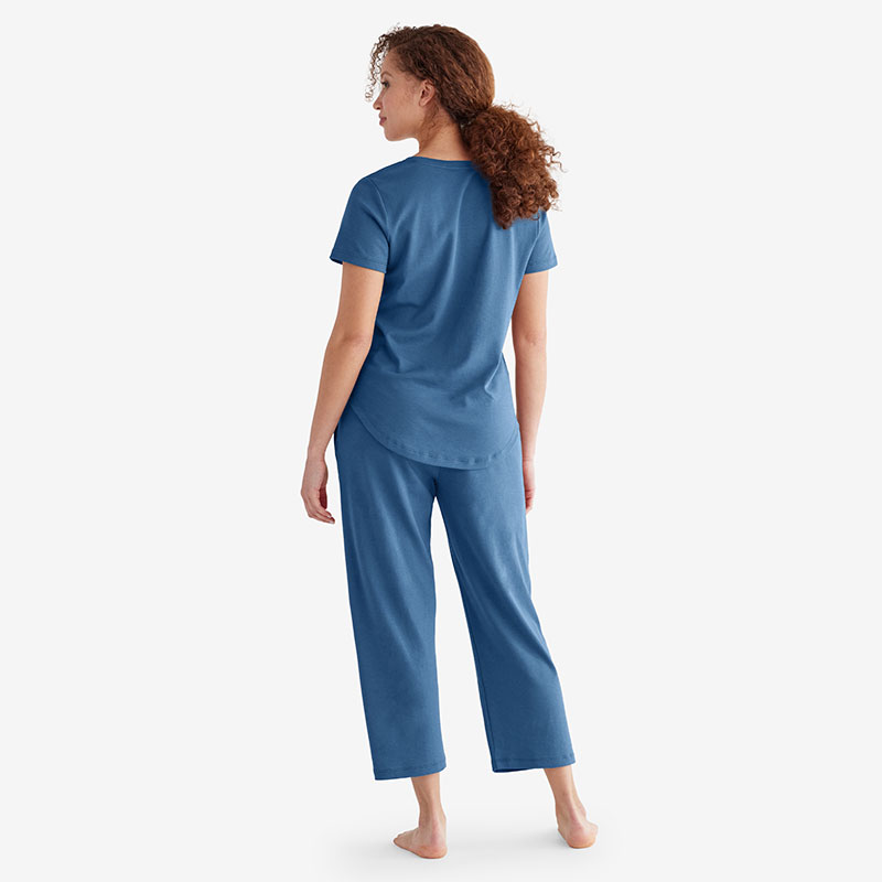 Pima Cotton Women's Cropped Pajama Set - Blue Denim, XL