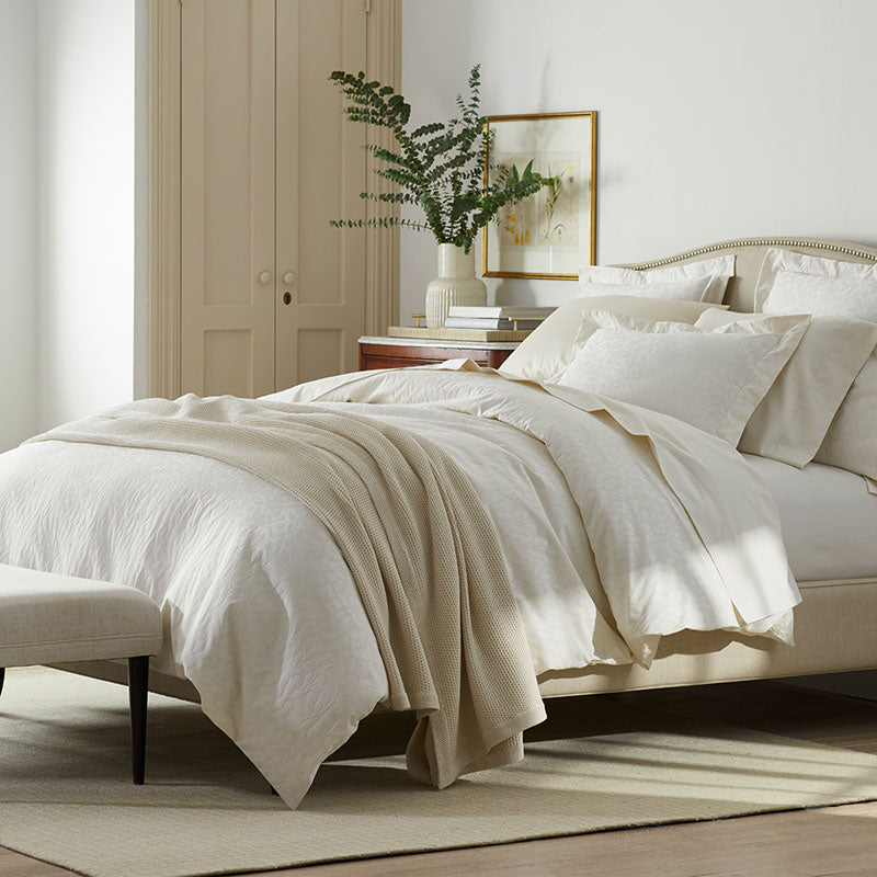 Jacquard Leaf Yarn-Dyed Premium Smooth Supima® Cotton Wrinkle-Free Sateen Duvet Cover - Ivory, Full/Queen