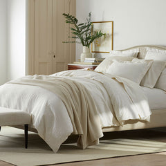 Jacquard Leaf Yarn-Dyed Premium Smooth Supima® Cotton Wrinkle-Free Sateen Bed Sheet Set - Ivory, Full