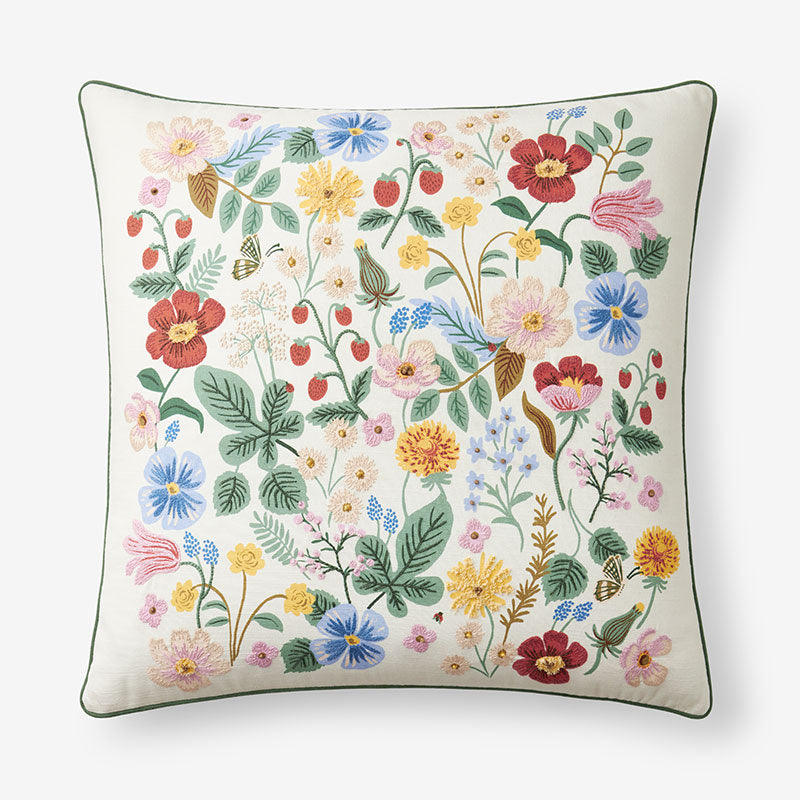 Strawberry Fields Decorative Square Pillow Cover - Cream Multi